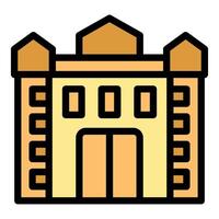 Big gate opening in ancient fortress with towers and windows vector