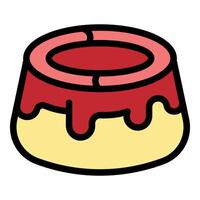 Delicious pudding with strawberry sauce dripping on vanilla base vector