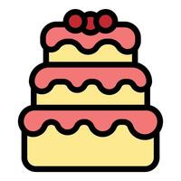 Delicious three tiered cake decorated with cherries and pink frosting vector