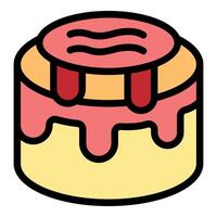 Delicious round cake with pink icing and red topping drizzled on top vector