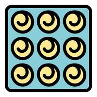 Baking tray filled with nine cookies ready for oven baking vector