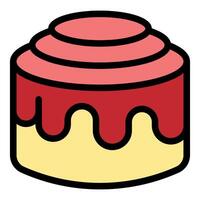 Delicious cinnamon roll with icing dripping over pastry vector