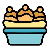 Delicious takoyaki balls with cream cheese and mayonnaise in a take away box vector