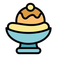 Delicious ice cream sundae drizzled with sweet caramel topping in a bowl vector