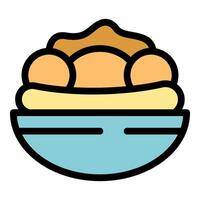 Profiteroles with cream and chocolate lying on plate icon illustration vector