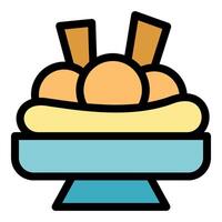 Delicious takoyaki balls served on elegant plate with sauce and toppings vector