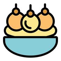 Delicious takoyaki balls resting on a bed of creamy sauce in a bowl vector