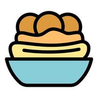 Enjoying a comforting bowl of meatballs on a bed of mashed potatoes vector