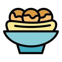 Takoyaki japanese street food resting in bowl with wasabi vector