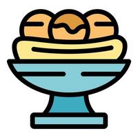 Banana split sundae resting on elegant pedestal dish vector