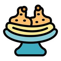 Delicious fried chicken legs resting on a bed of mashed potatoes, presented on an elegant serving plate vector