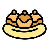 Takoyaki balls resting on a soft bun, ready to be enjoyed vector