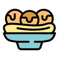 Delicious takoyaki balls resting on a bed of noodles in a bowl vector