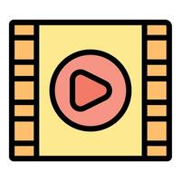 Play button over film strip showing watching movie vector