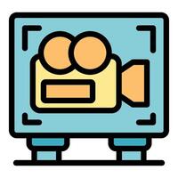 Retro camera icon displaying recording process vector