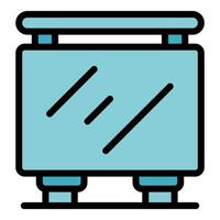 Modern glass panel displaying information with a protective top railing vector