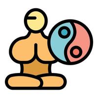 Meditating person holding yin yang symbol representing harmony and balance vector