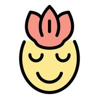 Yellow smiling face showing inner peace with lotus flower on head vector