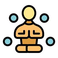 Person meditating in lotus position with floating bubbles, practicing mindfulness and achieving inner peace vector
