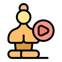 Woman doing yoga watching online tutorials on digital tablet vector