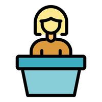 Receptionist working at office desk providing customer service vector