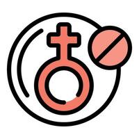 Female symbol with crossed out pill representing menstrual cycle and birth control vector