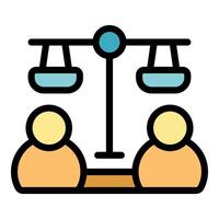 Balanced scale representing equality and justice between two people vector