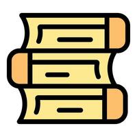 Stack of books forming a small library representing knowledge and learning vector