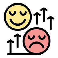 Mood evolution from sad to happy with growing arrows, improving mental health vector