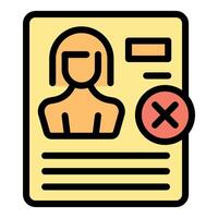 Unsuccessful job application, rejected female candidate profile with red cross mark vector