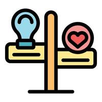 Logic versus feelings balancing on seesaw, choosing between rationality and emotion vector