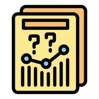 Documents showing growing statistics with question marks representing uncertainty in business analysis vector