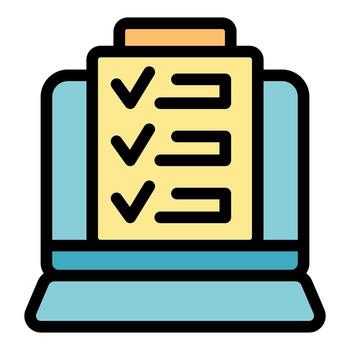 en línea encuesta en ordenador portátil con casillas de verificación demostración completando Progreso vector