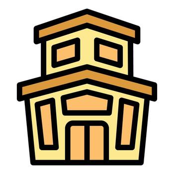 Two story building with large front door and windows, representing urban architecture vector