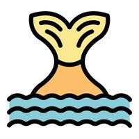 Mermaid tail emerging from water, mythical creature swimming in ocean vector