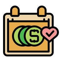 Calendar showing scheduled payment with verified heart icon vector