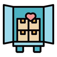 Cargo container filled with cardboard boxes and a heart symbol, expressing love and care in logistics and delivery services vector
