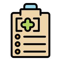 Medical clipboard showing a green cross and symptom list for diagnosis vector