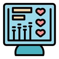Computer screen showing increasing popularity through hearts and sliders on a mixing console vector