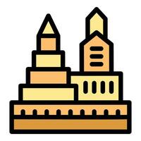 Sandcastle representing city buildings standing on sandy beach vector