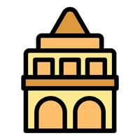 Historical building with arched entrance and pointed roof representing ancient architecture vector