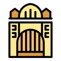 Building entrance with arched gate and decorative elements representing urban architecture vector