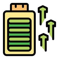 Full battery charging with increasing up arrows indicator vector