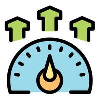 Performance indicator showing maximum efficiency with increasing arrows vector