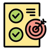 Achieving business goals, checkmarks and target on document symbolizing success vector