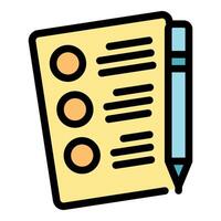Filling online survey form with pen, completing checklist on paper, taking test, exam, questionnaire vector