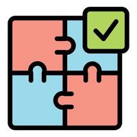 Puzzle completing with check mark, successful problem solving vector