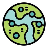 Green planet with rivers and craters representing hypothetical exoplanet vector