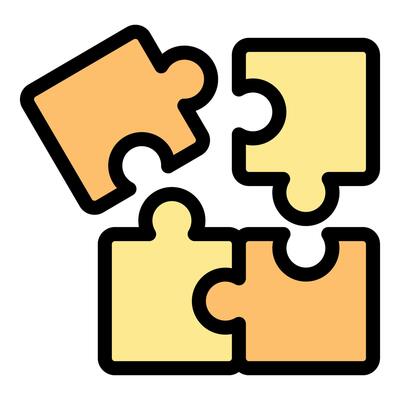 Puzzle pieces completing problem solving combining connecting joining merging integrating
