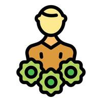 Technician managing gears, workflow optimization and expertise symbol vector